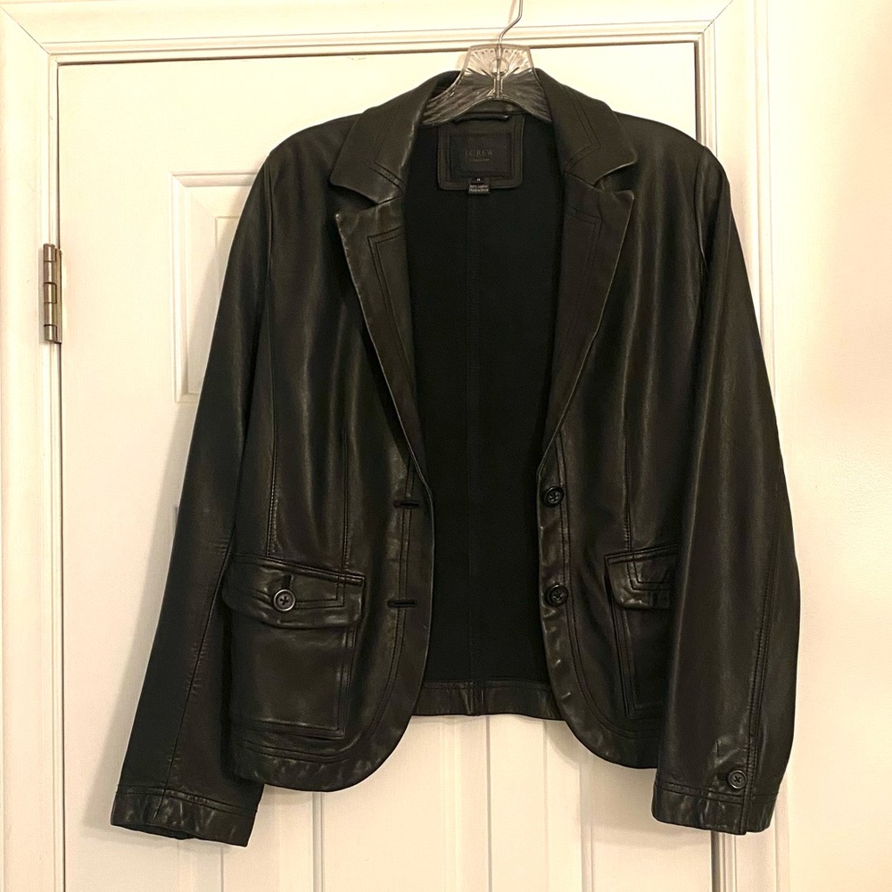 J. Crew Collection Black Leather Chore Blazer Coat
